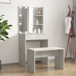 Kosmetinio Staliuko Komplektas Su Led, Betono Pilkas, Mediena