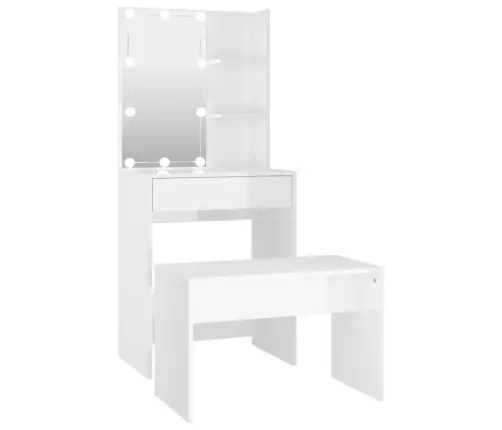 Spoguļgaldiņa Komplekts, Led, Spīdīgi Balts Inženierijas Koks Vidaxl
