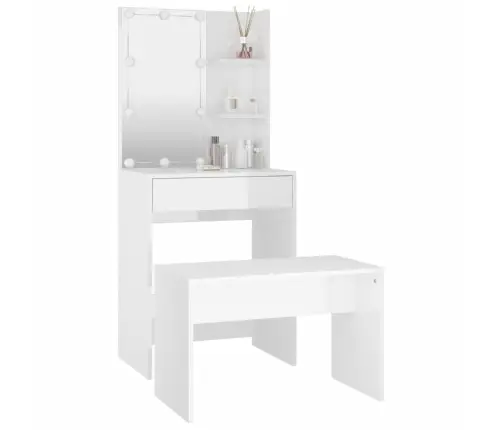 Spoguļgaldiņa Komplekts, Led, Spīdīgi Balts Inženierijas Koks Vidaxl