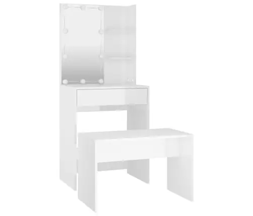 Spoguļgaldiņa Komplekts, Led, Spīdīgi Balts Inženierijas Koks Vidaxl