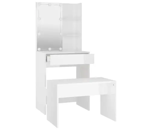 Spoguļgaldiņa Komplekts, Led, Spīdīgi Balts Inženierijas Koks Vidaxl