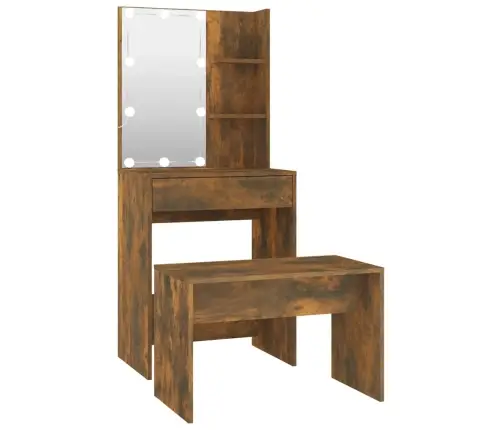 Spoguļgaldiņa Komplekts, Led, Ozola Krāsas Inženierijas Koks Vidaxl