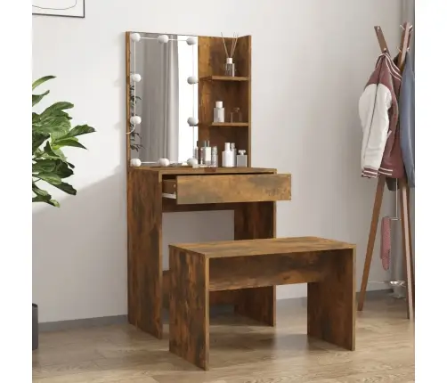 Spoguļgaldiņa Komplekts, Led, Ozola Krāsas Inženierijas Koks Vidaxl