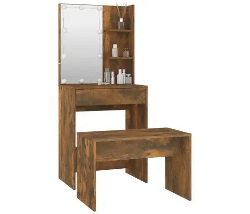 Spoguļgaldiņa Komplekts, Led, Ozola Krāsas Inženierijas Koks Vidaxl