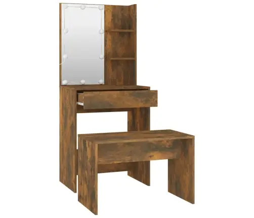 Spoguļgaldiņa Komplekts, Led, Ozola Krāsas Inženierijas Koks Vidaxl