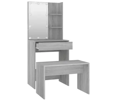 Spoguļgaldiņa Komplekts, Led, Pelēks Inženierijas Koks Vidaxl