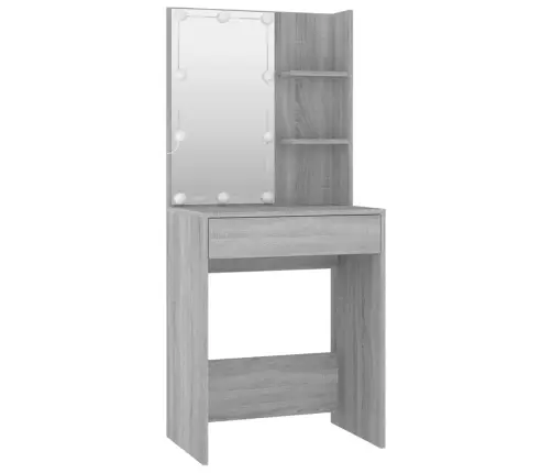 Spoguļgaldiņa Komplekts, Led, Pelēks Inženierijas Koks Vidaxl