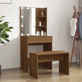 Spoguļgaldiņa Komplekts, Led, Ozola Krāsas Inženierijas Koks Vidaxl