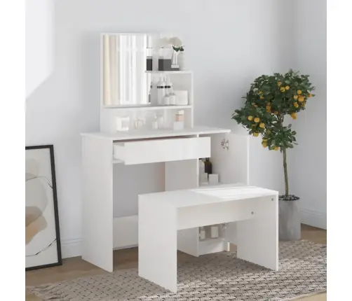 Spoguļgaldiņa Komplekts, Spīdīgi Balts, 86,5X35X136 Cm Vidaxl