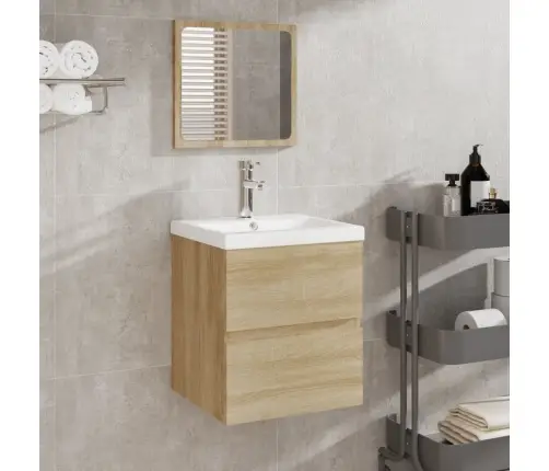 Vannasistabas Skapītis Ar Izlietni Un Spoguli, Ozolkoka Krāsa Vidaxl