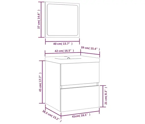 Vannasistabas Skapītis Ar Izlietni Un Spoguli, Pelēka Ozola Vidaxl