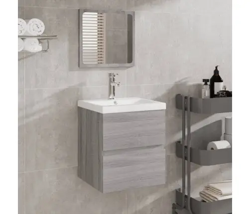 Vannasistabas Skapītis Ar Izlietni Un Spoguli, Pelēka Ozola Vidaxl