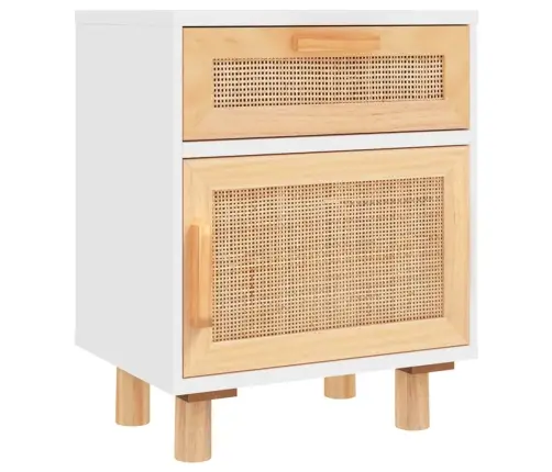 Naktinė Spintelė, Balta, Pušies Medienos Masyvas Ir Ratanas