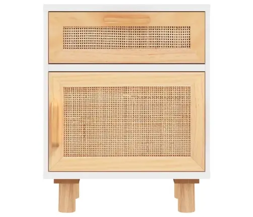 Naktinė Spintelė, Balta, Pušies Medienos Masyvas Ir Ratanas