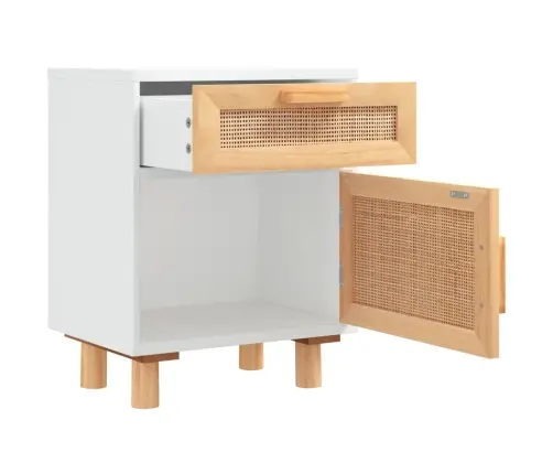 Naktinė Spintelė, Balta, Pušies Medienos Masyvas Ir Ratanas