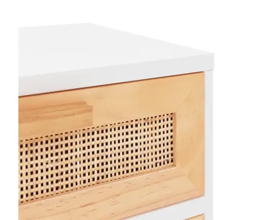 Naktinė Spintelė, Balta, Pušies Medienos Masyvas Ir Ratanas