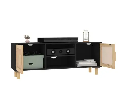 Tv Skapītis, 105X30X40 Cm, Priede, Dabīga Rotangpalma, Melns Vidaxl