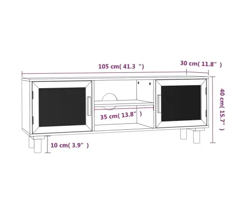 Tv Skapītis, 105X30X40 Cm, Priede, Dabīga Rotangpalma, Melns Vidaxl