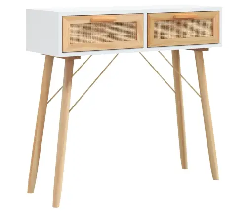 Konsoles Galds, Balts, 80X30X75 Cm, Priedes Koks, Rotangpalma Vidaxl