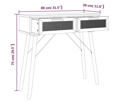 Konsoles Galds, Balts, 80X30X75 Cm, Priedes Koks, Rotangpalma Vidaxl