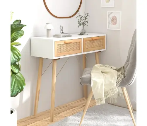Konsoles Galds, Balts, 80X30X75 Cm, Priedes Koks, Rotangpalma Vidaxl