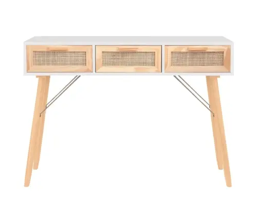 Konsoles Galds, Balts, 105X30X75 Cm, Priedes Koks, Rotangpalma Vidaxl