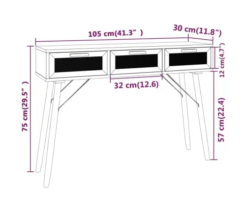 Konsoles Galds, Balts, 105X30X75 Cm, Priedes Koks, Rotangpalma Vidaxl