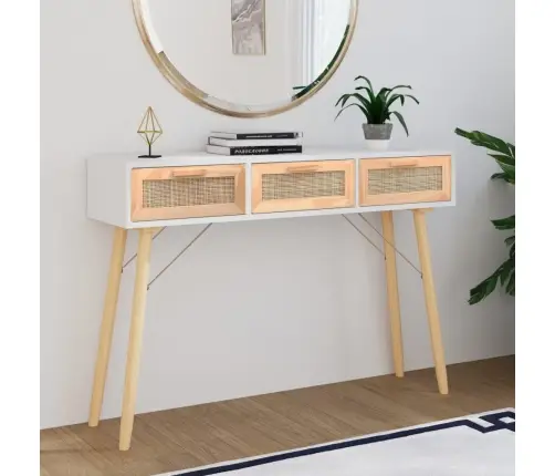 Konsoles Galds, Balts, 105X30X75 Cm, Priedes Koks, Rotangpalma Vidaxl