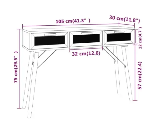 Konsolinis Staliukas, Juodas, 105X30X75cm Pušis Ir Ratanas