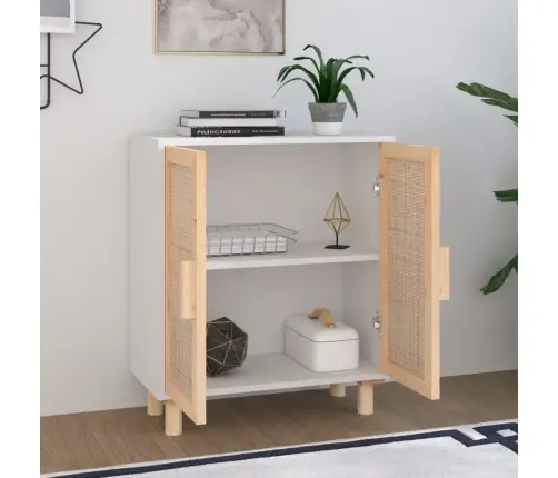 Kumode, Balta, 60X30X70 Cm, Priedes Koks, Dabīga Rotangpalma Vidaxl