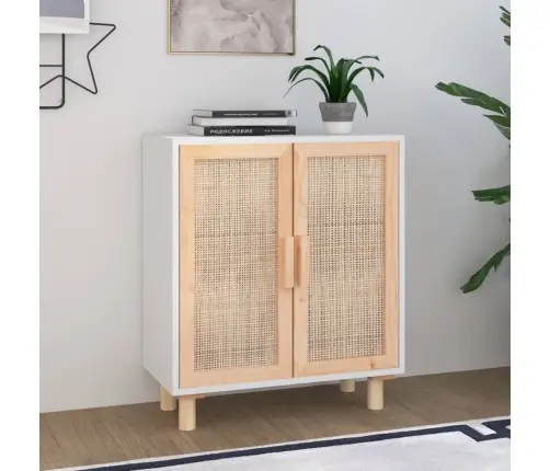 Kumode, Balta, 60X30X70 Cm, Priedes Koks, Dabīga Rotangpalma Vidaxl