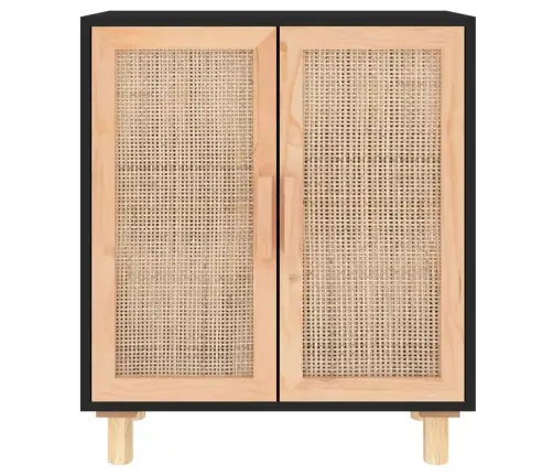 Šoninė Spintelė, Juoda, 60X30X70cm Pušies Masyvas Ir Ratanas