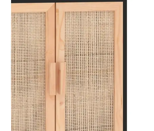 Šoninė Spintelė, Juoda, 60X30X70cm Pušies Masyvas Ir Ratanas