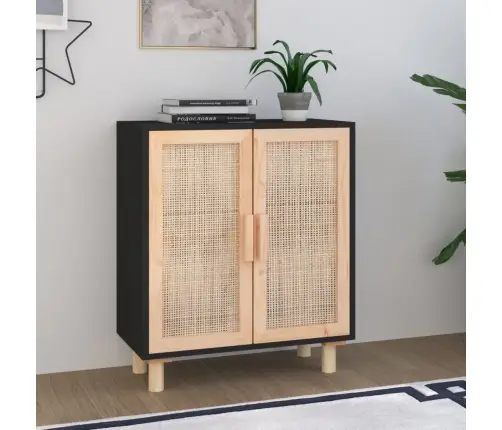 Šoninė Spintelė, Juoda, 60X30X70cm Pušies Masyvas Ir Ratanas