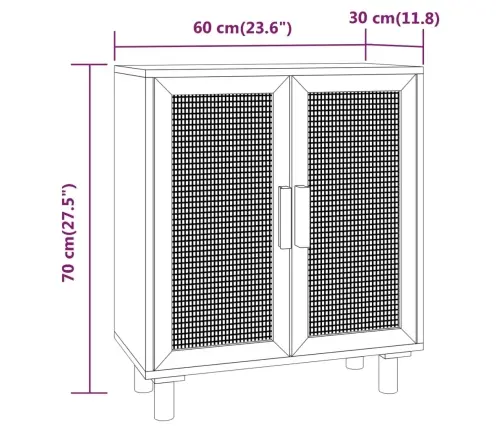 Skapītis, Brūns, 60X30X70 Cm, Priedes Koks, Dabīga Rotangpalma Vidaxl