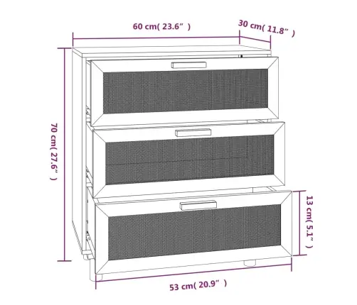 Skapītis, Brūns, 60X30X70 Cm, Priedes Koks, Dabīga Rotangpalma Vidaxl