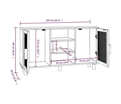 Skapītis, Brūns, 105X30X60 Cm, Priedes Koks, Dabīga Rotangpalma Vidaxl