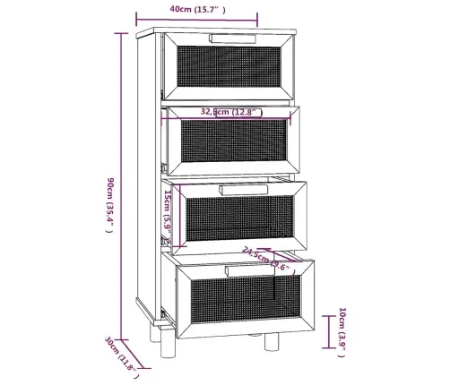 Šoninė Spintelė, Balta, 40X30X90cm Pušies Masyvas Ir Ratanas