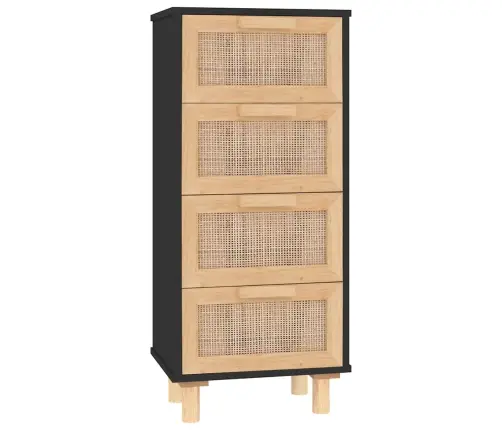 Skapītis, Melns, 40X30X90 Cm, Priedes Koks, Dabīga Rotangpalma Vidaxl