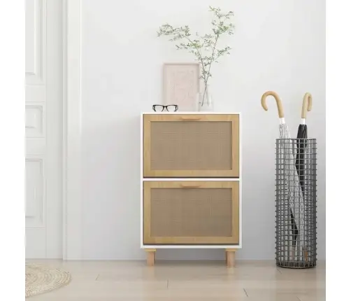 Kingakapp, Valge, 52X25X80 cm Tehispuit Ja Naturaalne Rotang