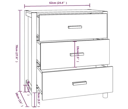 Kumode, Balta, 62X38X70 Cm, Inženierijas Koks Vidaxl