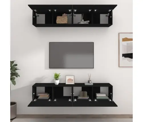 Tv Skapīši, 4 Gab., 80X30X30 Cm, Inženierijas Koks, Melni Vidaxl
