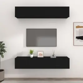 Televizoriaus Spintelės, 4Vnt., Juodos, 80X30X30cm Mediena