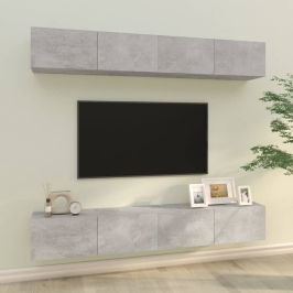 Sieninės Tv Spintelės, 4Vnt., Betono Pilkos, 100X30X30Cm