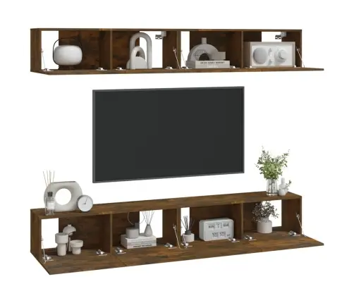 Sienas Tv Skapīši, 4 Gab., Koka Krāsa, 100X30X30 Cm Vidaxl