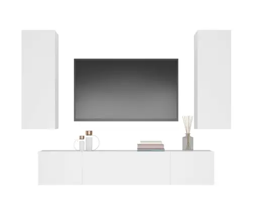 4-Osaline Telerikappide Komplekt, Valge, Tehispuit