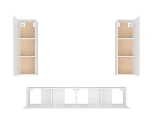 4-Osaline Telerikappide Komplekt, Valge, Tehispuit