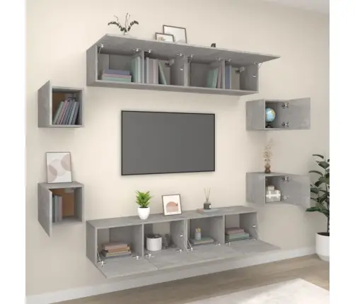 8-Daļīgs Tv Skapīšu Komplekts, Betona Pelēks, Inženierijas Koks Vidaxl