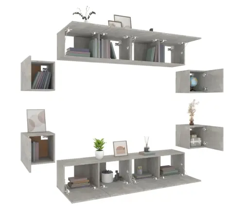 8-Daļīgs Tv Skapīšu Komplekts, Betona Pelēks, Inženierijas Koks Vidaxl