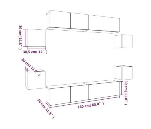 8-Osaline Telerikappide Komplekt, Suitsutatud Tamm, Tehispuit